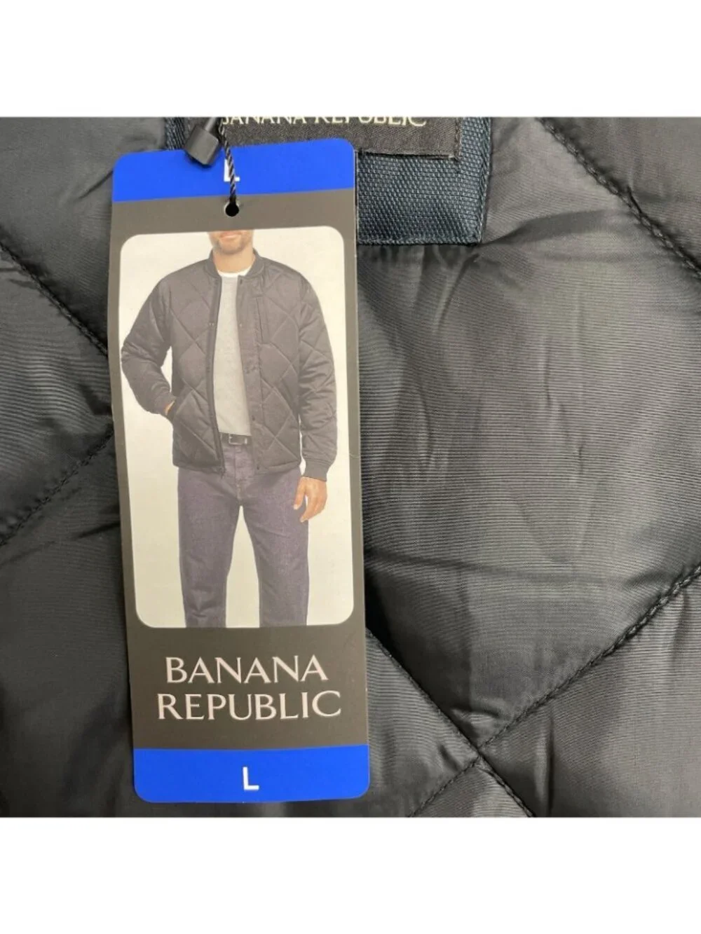 Banana Republic Men's Quilted Bomber Jacket L Black Polyester Button front N1409